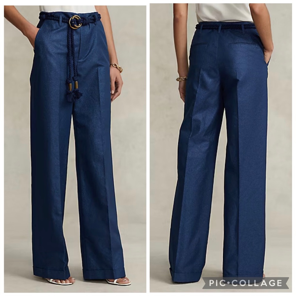 Polo by Ralph Lauren Navy Wide-Leg High-Rise Pants with Rope Belt